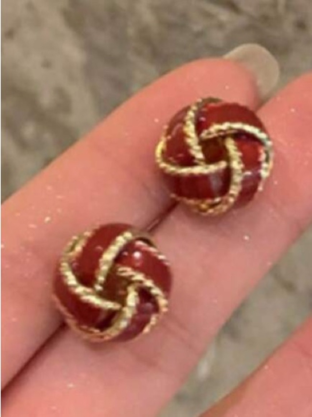 Gold-Trim Burgundy Knot Stud Earrings - Women Jewelry
